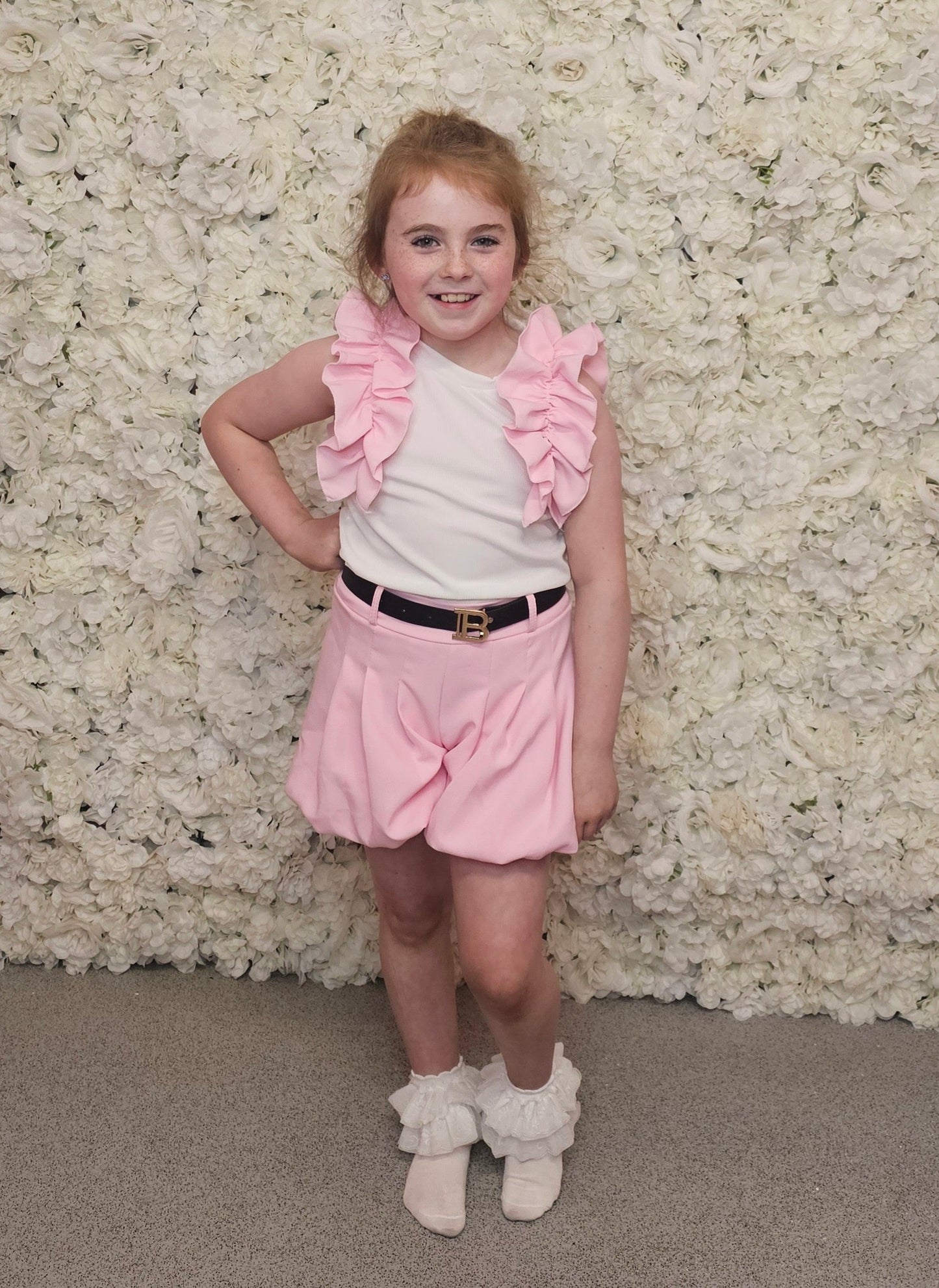 Girls puffball shorts with belt