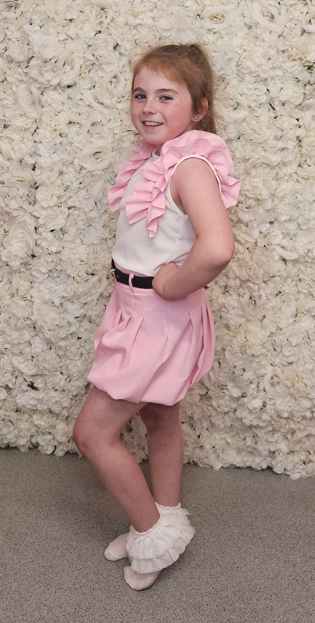 Girls puffball shorts with belt