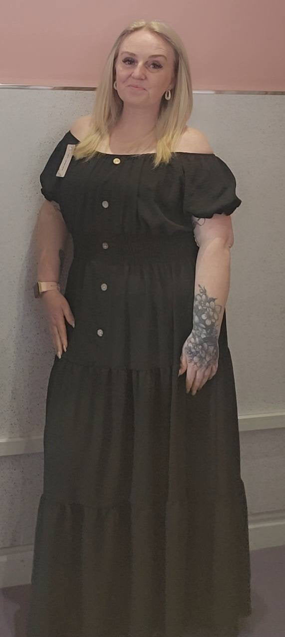 Button detail Bardot maxi dress