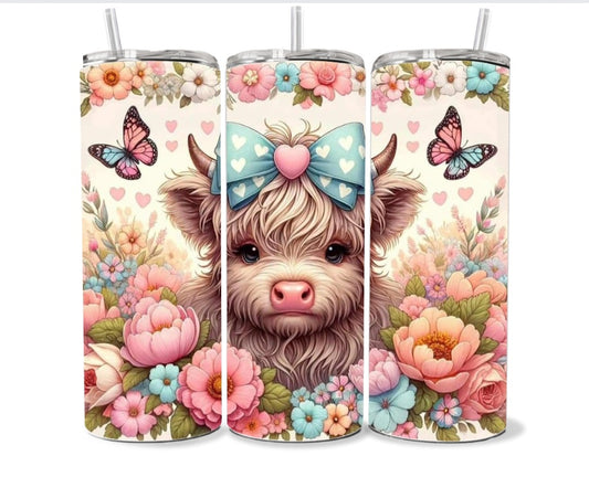 Pink Highland cow 20oz tumbler